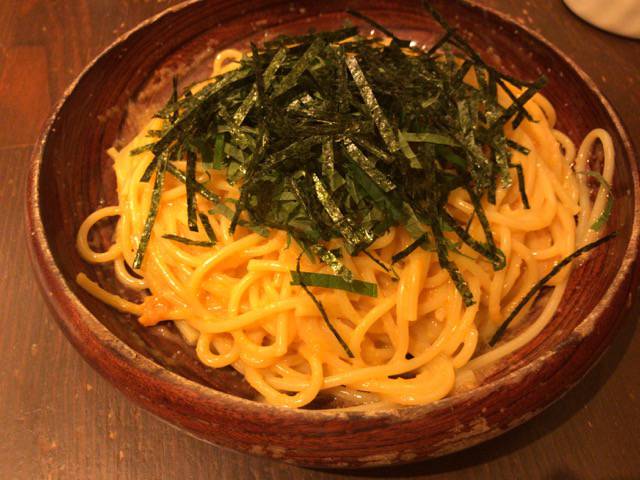 アンクルトムのタラコとウニと青シソのパスタ